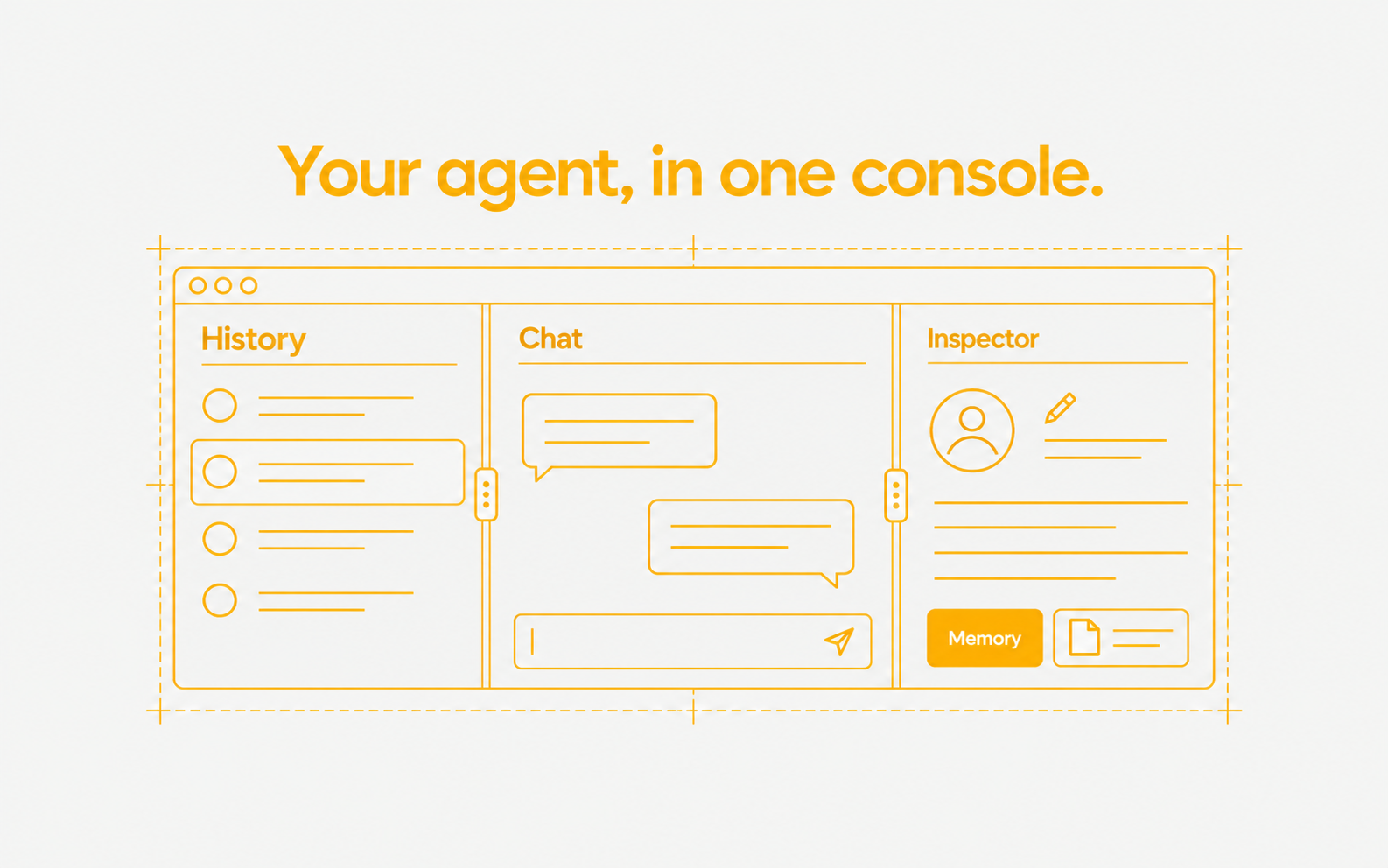 A resizable console combines history, chat, an editable inspector and memory.