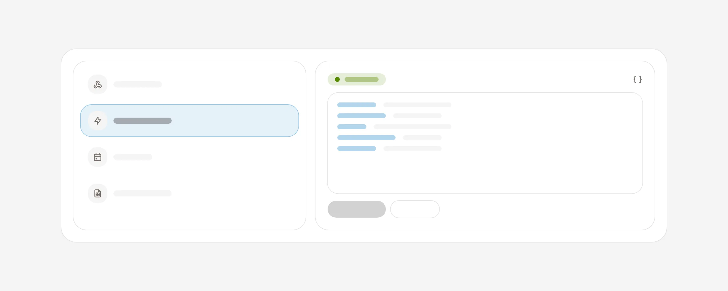 A workflow trigger picker beside a live sample event, with the listening state on.