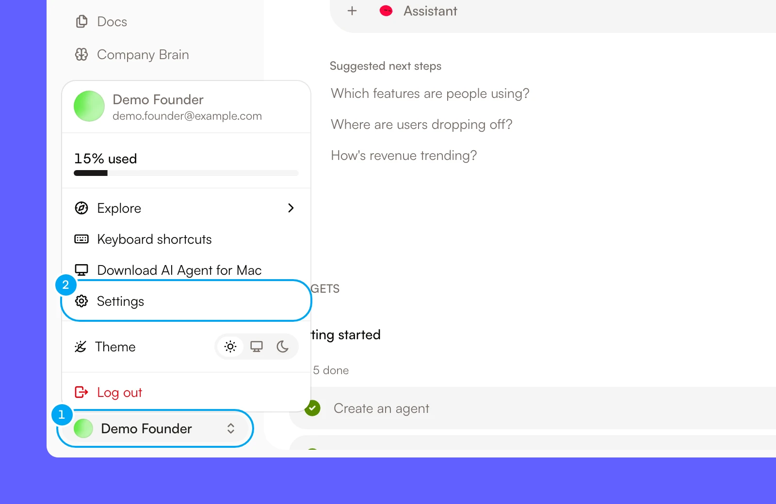 The account menu at the bottom of the sidebar, with your name and the Settings item.
