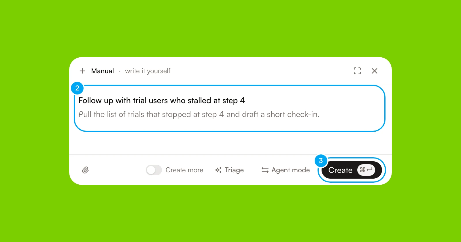 The new ticket dialog with a title and a description entered and the Create button.