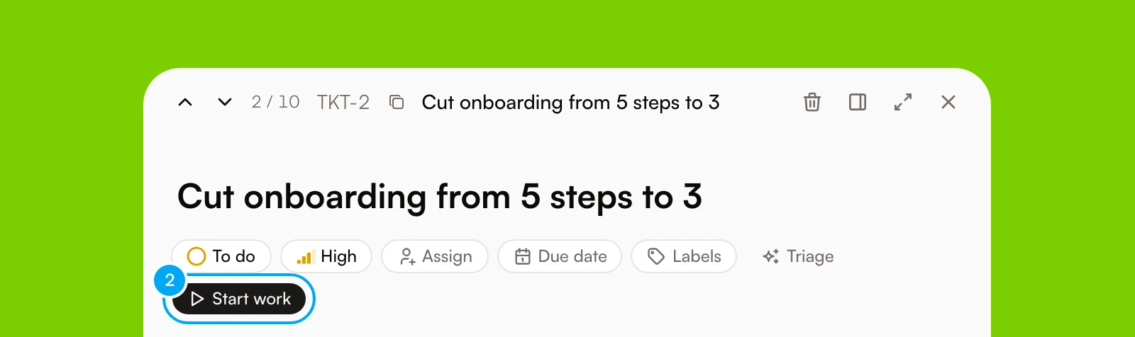 An open ticket with the Start work button under the title.