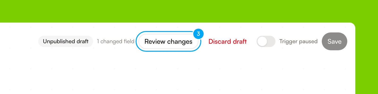 The Unpublished draft bar in the builder header with the Review changes button.