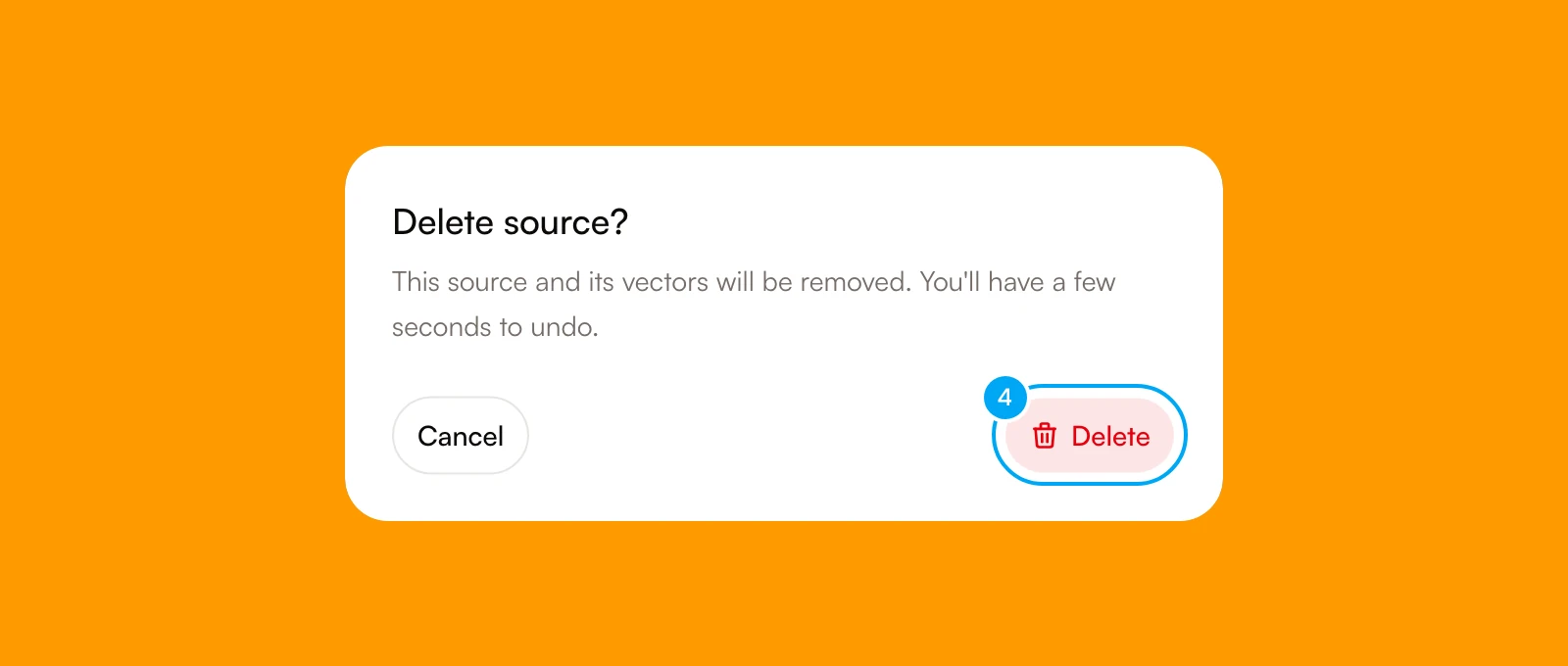 The Delete source? dialog with the Delete button.